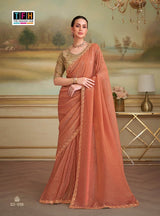 TFH SLS-8108 Peach Fancy Fabric Party Wear Saree
