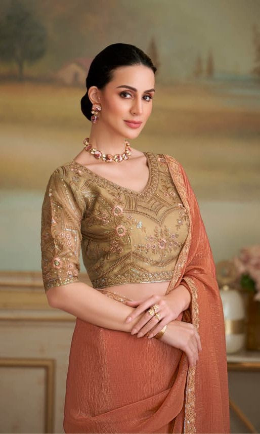 TFH SLS-8108 Peach Fancy Fabric Party Wear Saree