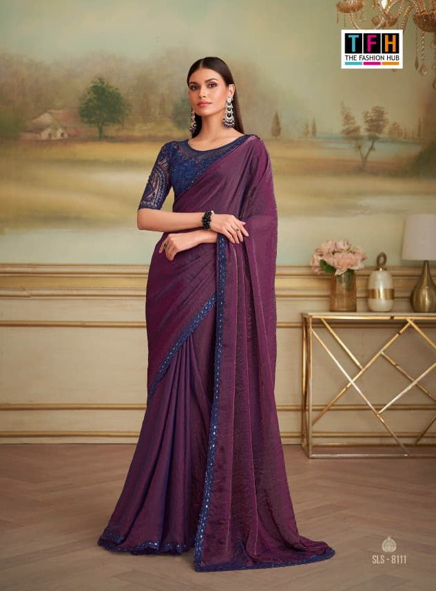 TFH SLS-8111 Purple Fancy Fabric Party Wear Saree
