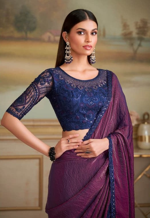TFH SLS-8111 Purple Fancy Fabric Party Wear Saree
