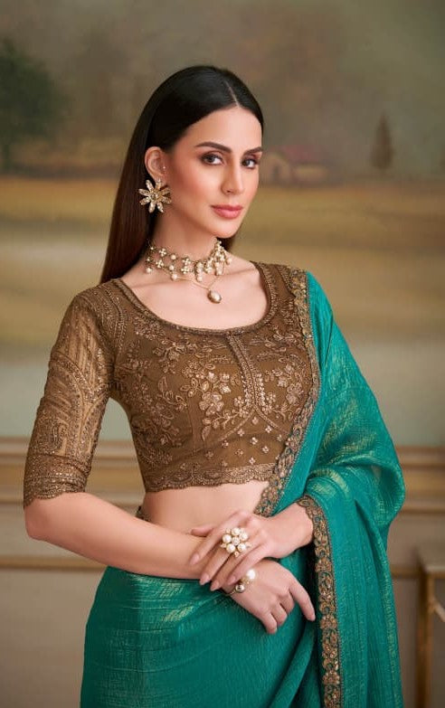 TFH SLS-8113 Teal Fancy Fabric Party Wear Saree