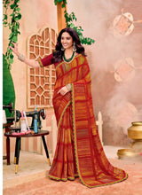 Ladorani Softy Green Printed Saree with Designer Border - 8 Pcs Set