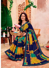 Ladorani Softy Green Printed Saree with Designer Border - 8 Pcs Set
