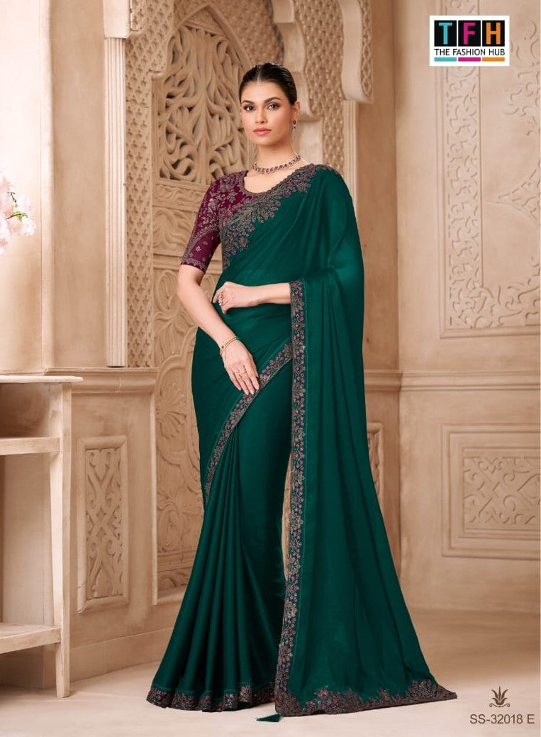TFH Silver Screen-22 SS-32018 Hit Design Satin Georgette Saree 6 Pcs Set