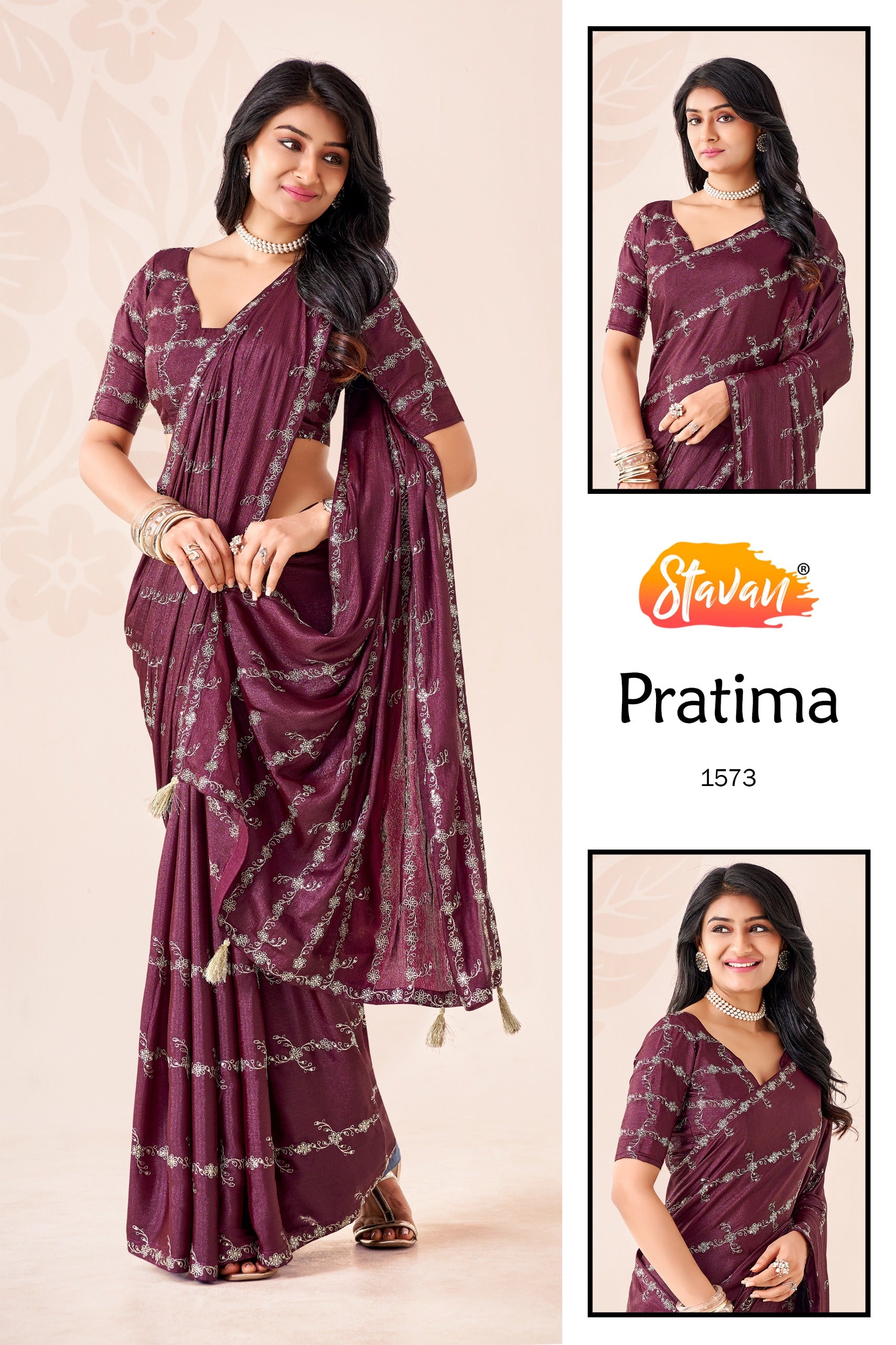 STAVAN Pratima Fancy Embroidered Saree Collection - 10 Pcs Set