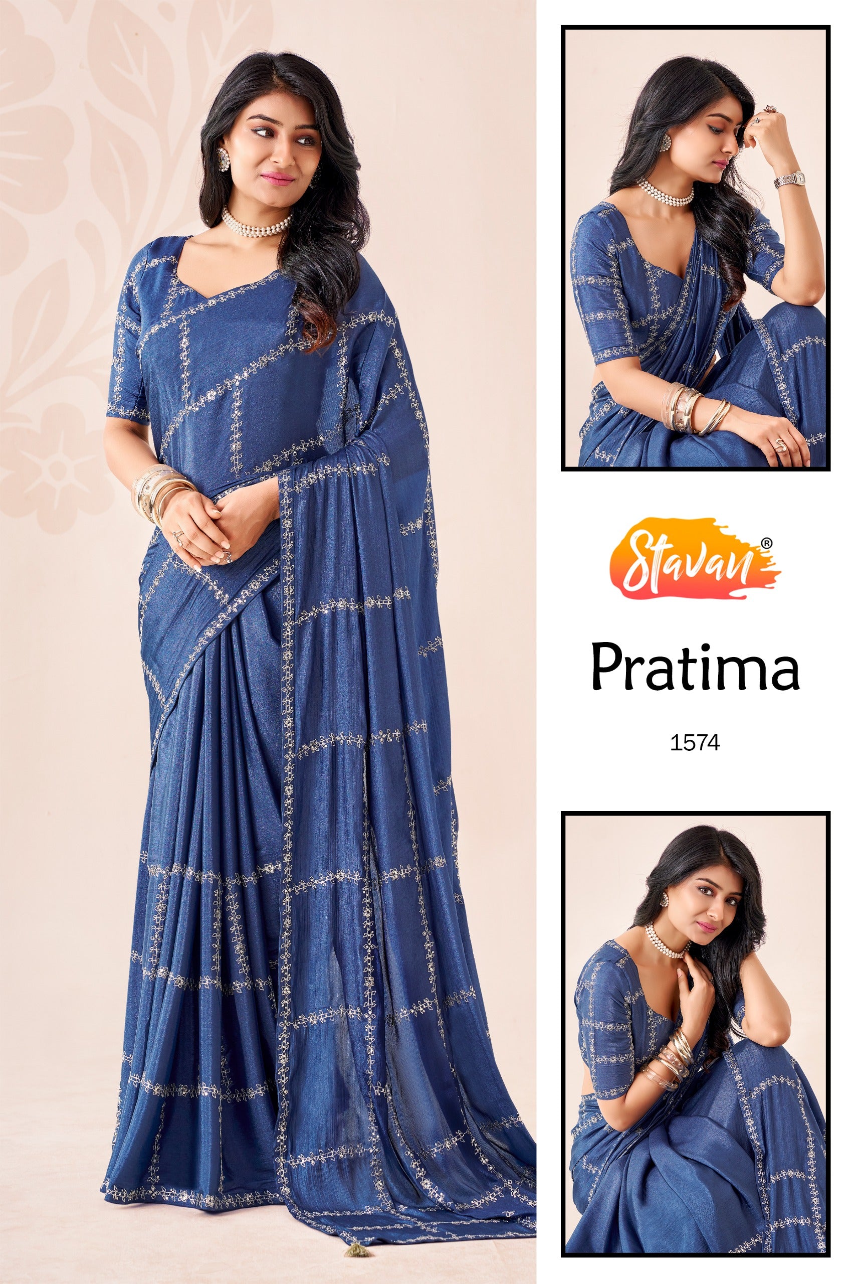 STAVAN Pratima Fancy Embroidered Saree Collection - 10 Pcs Set