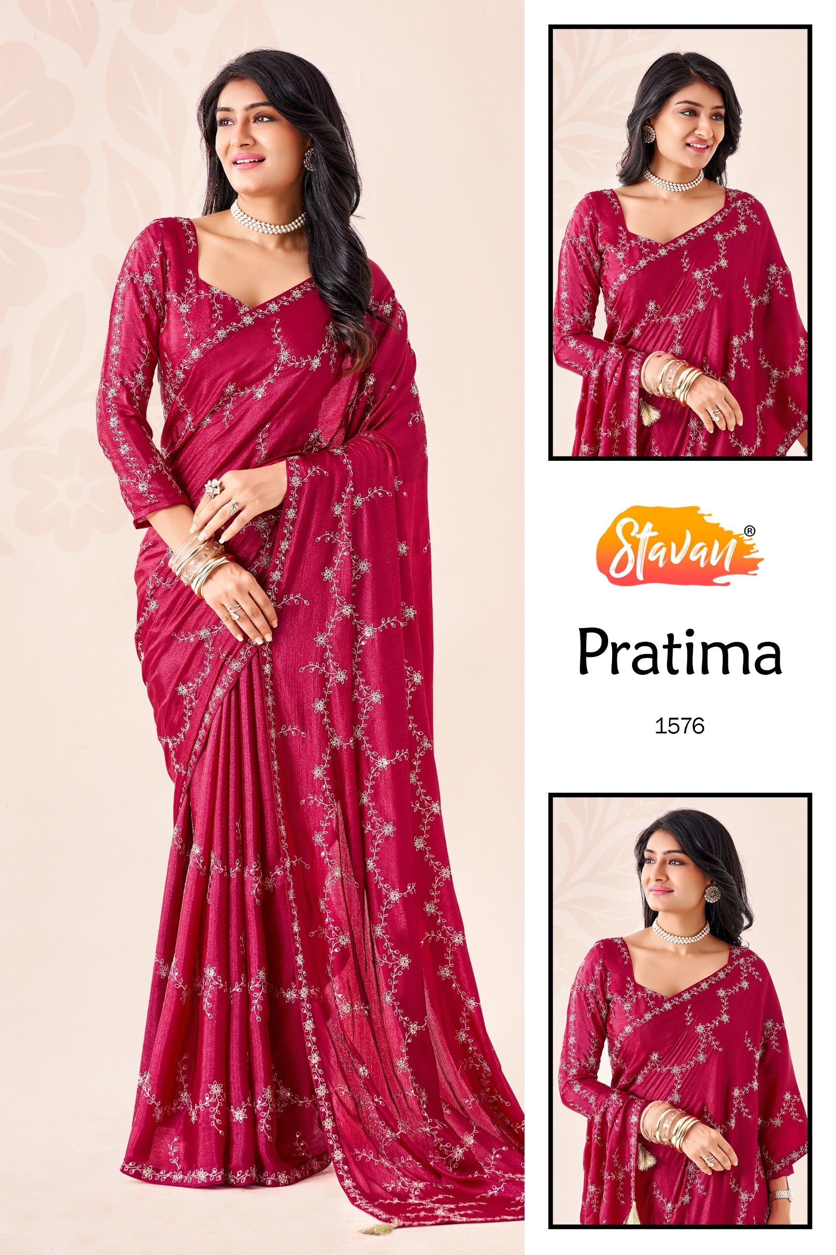 STAVAN Pratima Fancy Embroidered Saree Collection - 10 Pcs Set
