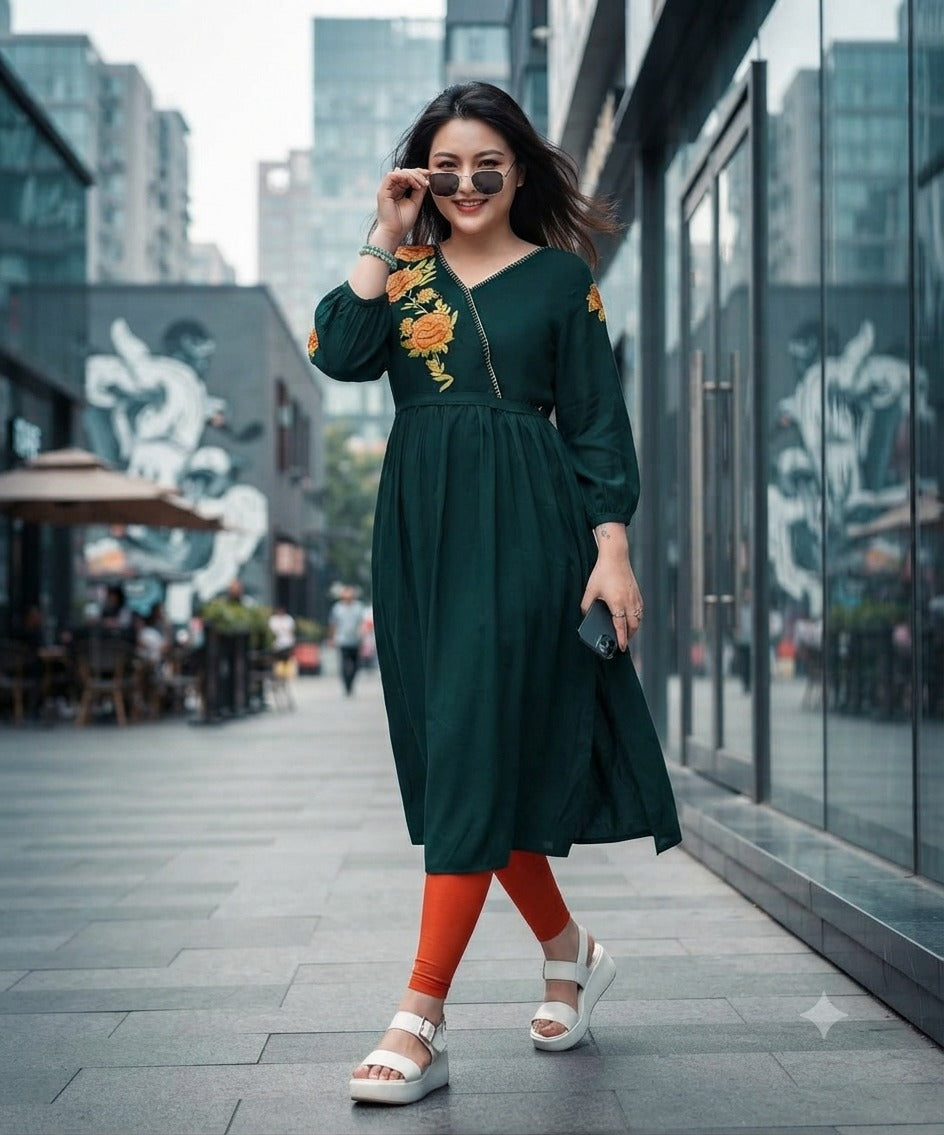 SUPRIYA Heavy Rayon Embroidered Kurti 6 Pcs Set
