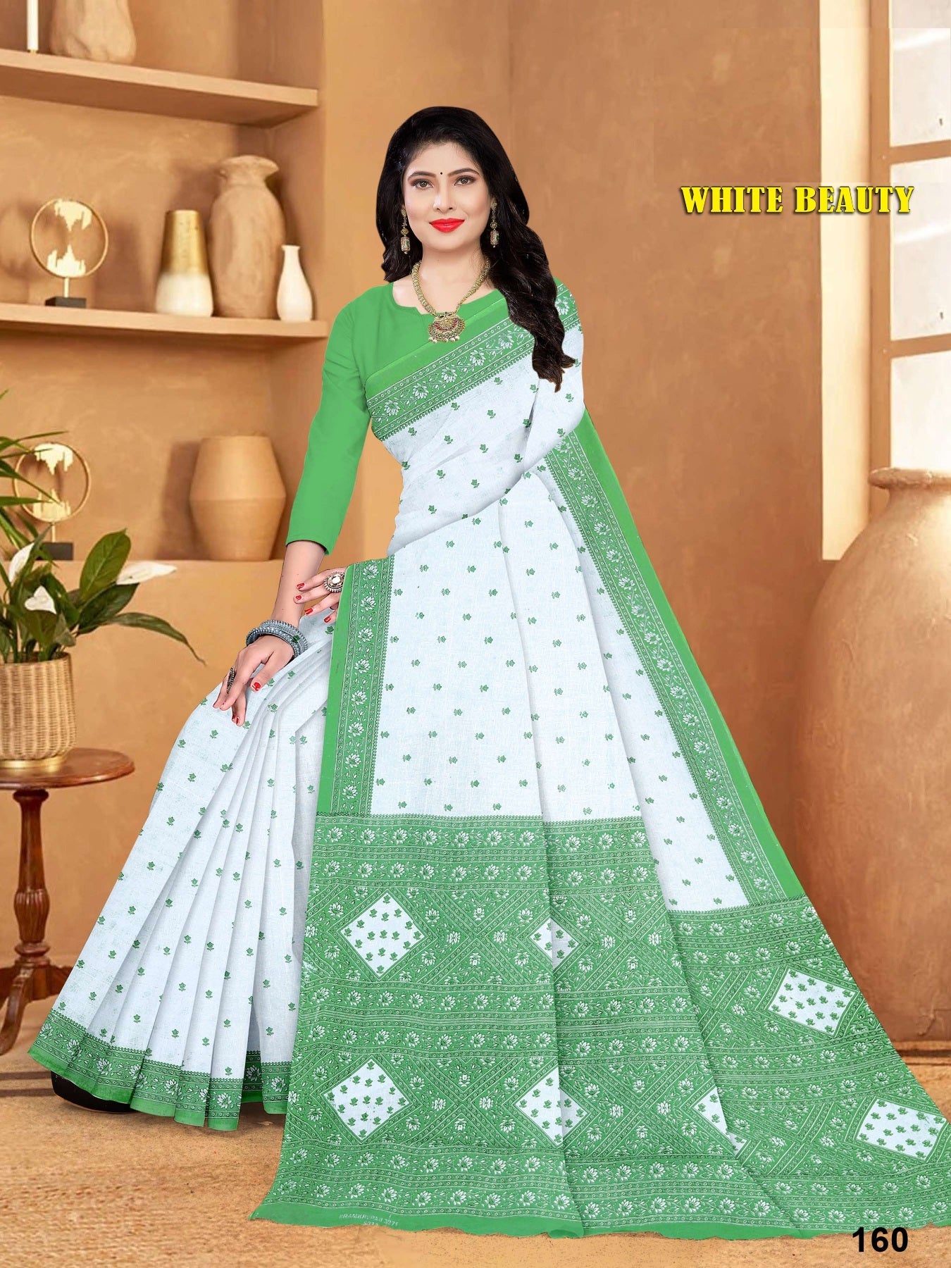 WHITE BEAUTY PURE COTTON SAREE (M.R.SAREE EMPORIUM )
