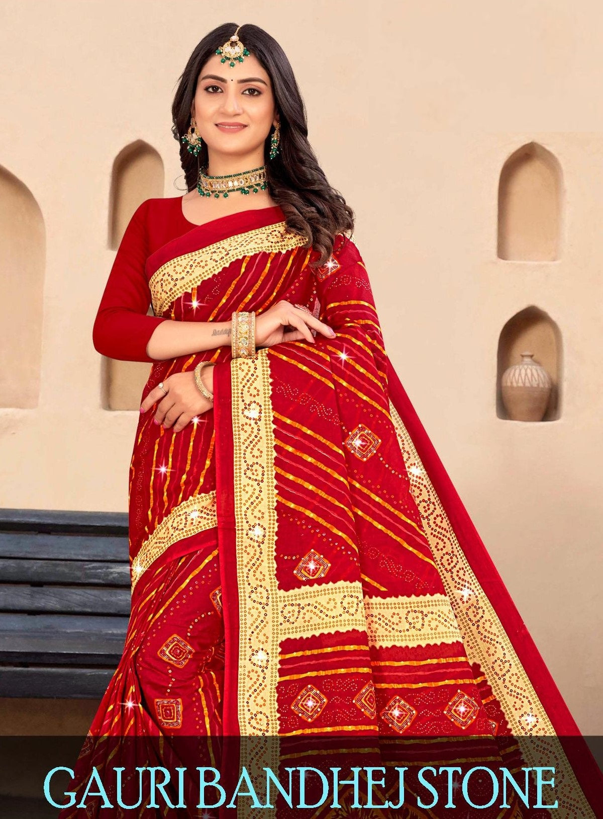 Gauri Bandhej Stone (M.R.SAREE EMPORIUM)