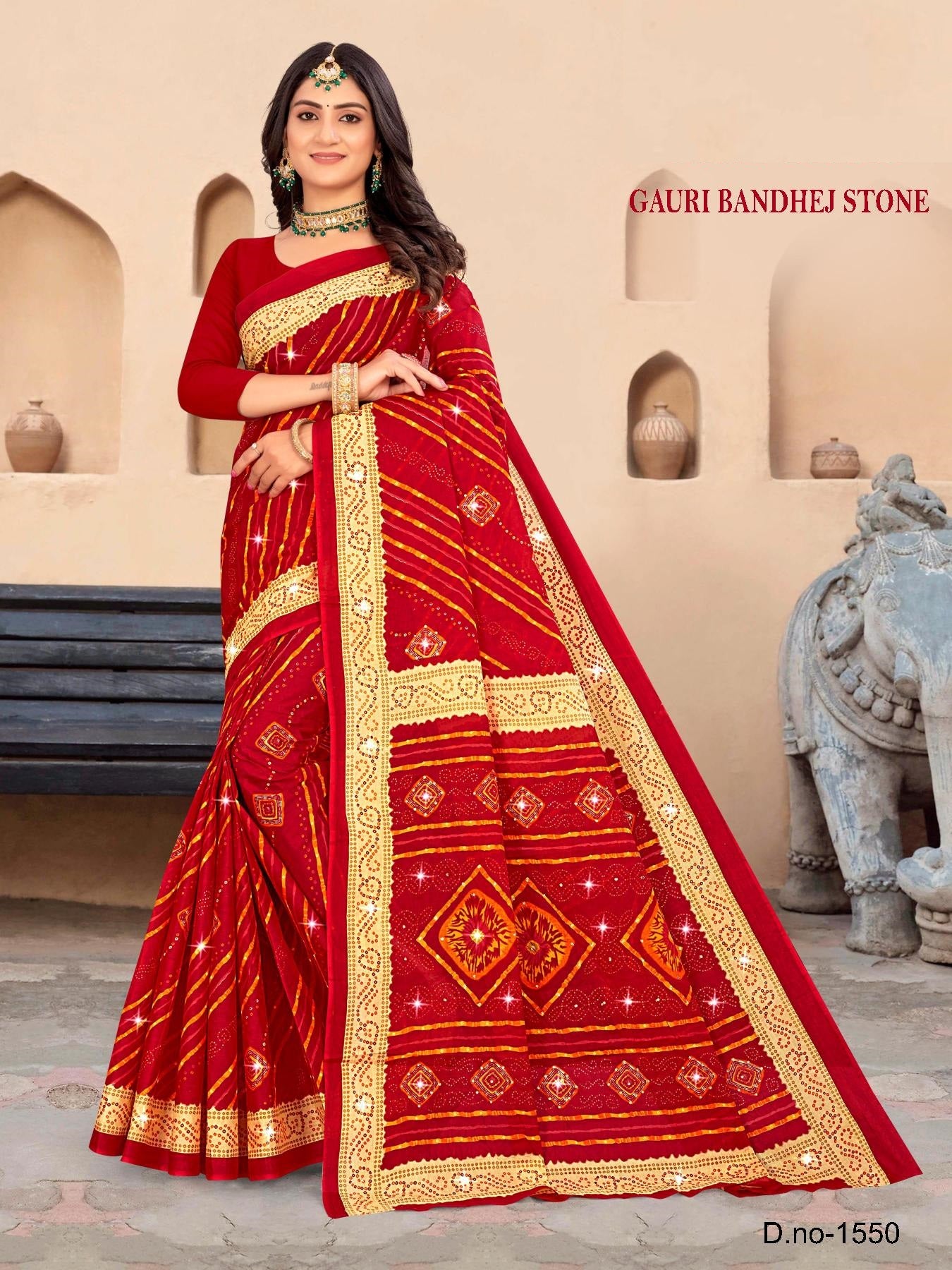 Gauri Bandhej Stone (M.R.SAREE EMPORIUM)