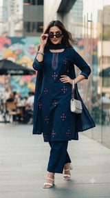 Samantha Cotton Linen Flex Kurti Set with Mulmul Dupatta - 6 Pcs Set