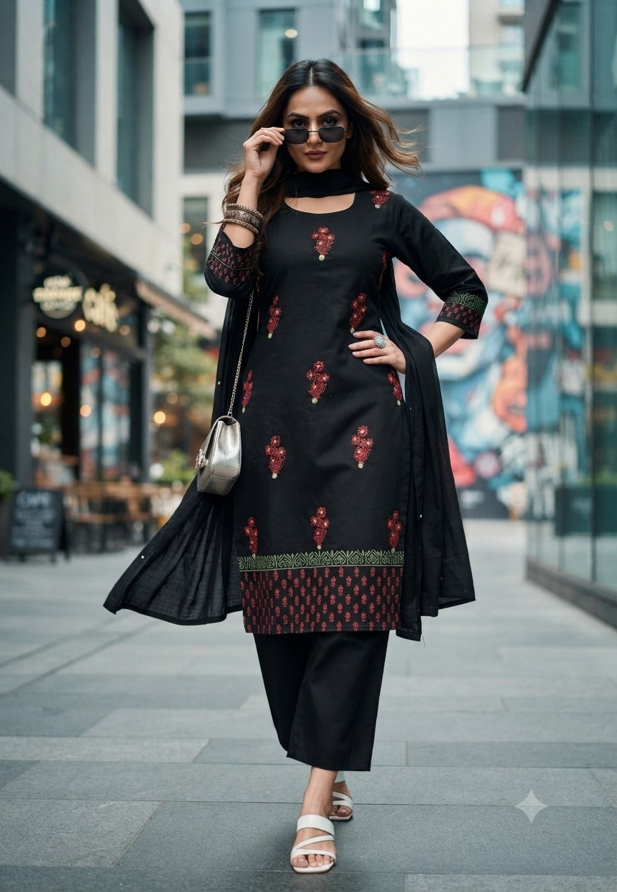 Samantha Cotton Linen Flex Kurti Set with Mulmul Dupatta - 6 Pcs Set
