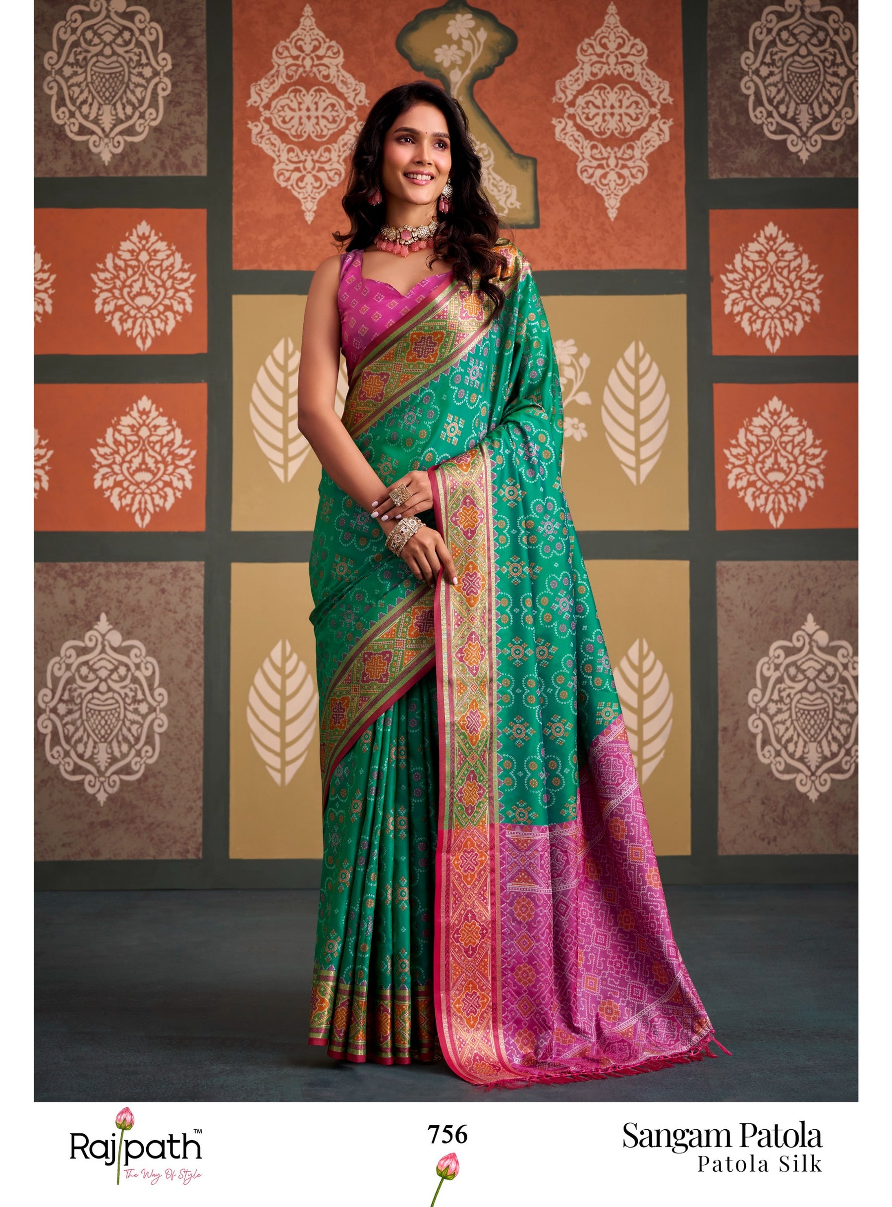 Sangam Patola Silk Saree for Women - Traditional Printed Designer Saree (8 Pcs Set - Single Available) - M.R. Saree Emporium
