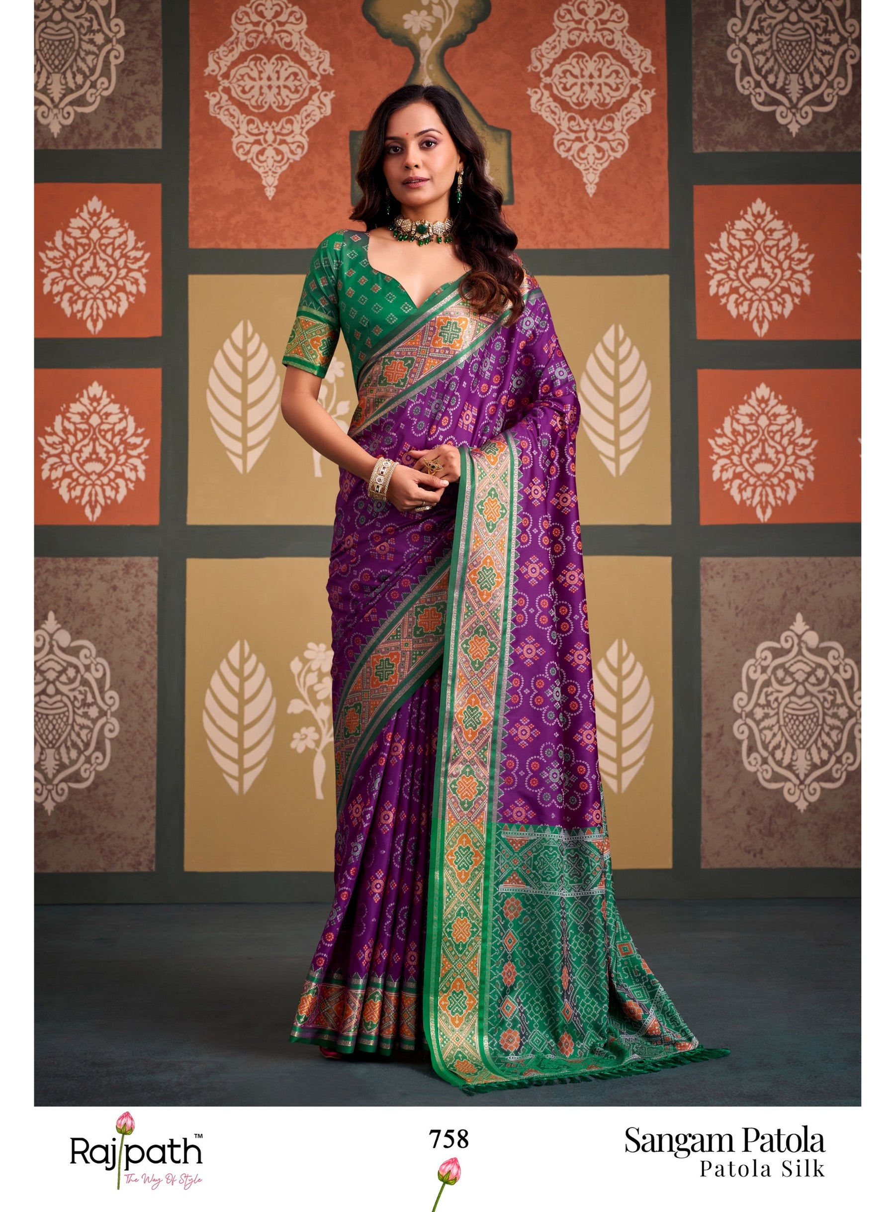 Sangam Patola Silk Saree for Women - Traditional Printed Designer Saree (8 Pcs Set - Single Available) - M.R. Saree Emporium