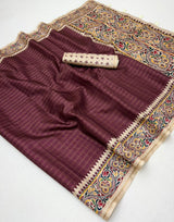 Charvi Tusser Silk Saree for Women - Bentex Border & Zari Checks Designer Saree (Single Piece Available) - M.R. Saree Emporium