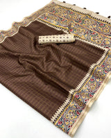 Charvi Tusser Silk Saree for Women - Bentex Border & Zari Checks Designer Saree (Single Piece Available) - M.R. Saree Emporium