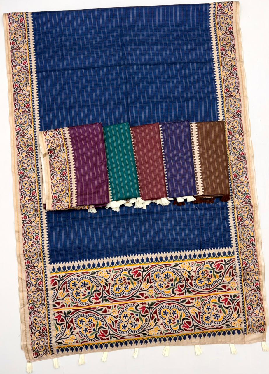 Charvi Tusser Silk Saree for Women - Bentex Border & Zari Checks Designer Saree (Single Piece Available) - M.R. Saree Emporium