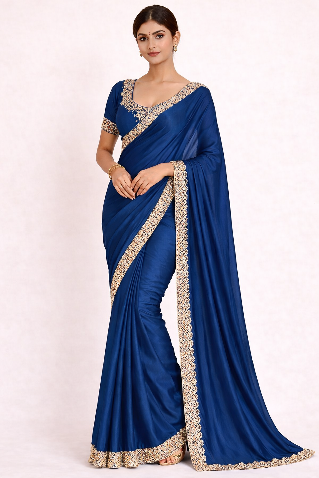 Fancy Satin Saree with Elegant Lace Border – 3 Pcs Set -Party & Festive Wear -M.R. Saree Emporium