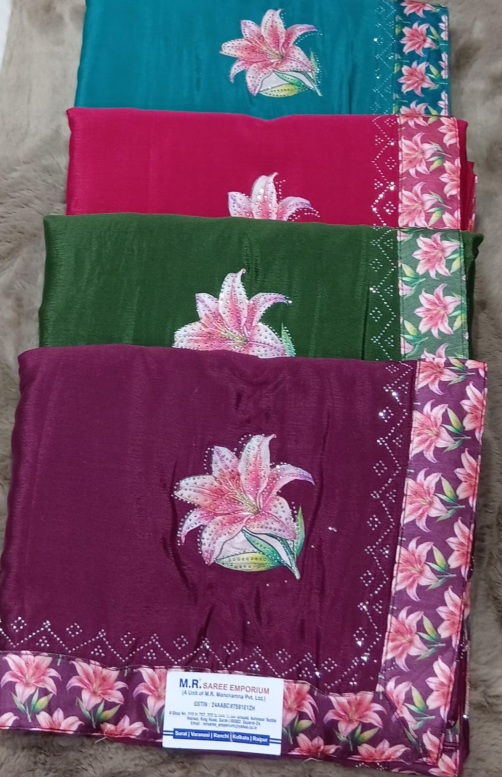 Satin Work Fancy Fabric with Stylish Border 5 Pcs Set-M.R. Saree Emporium