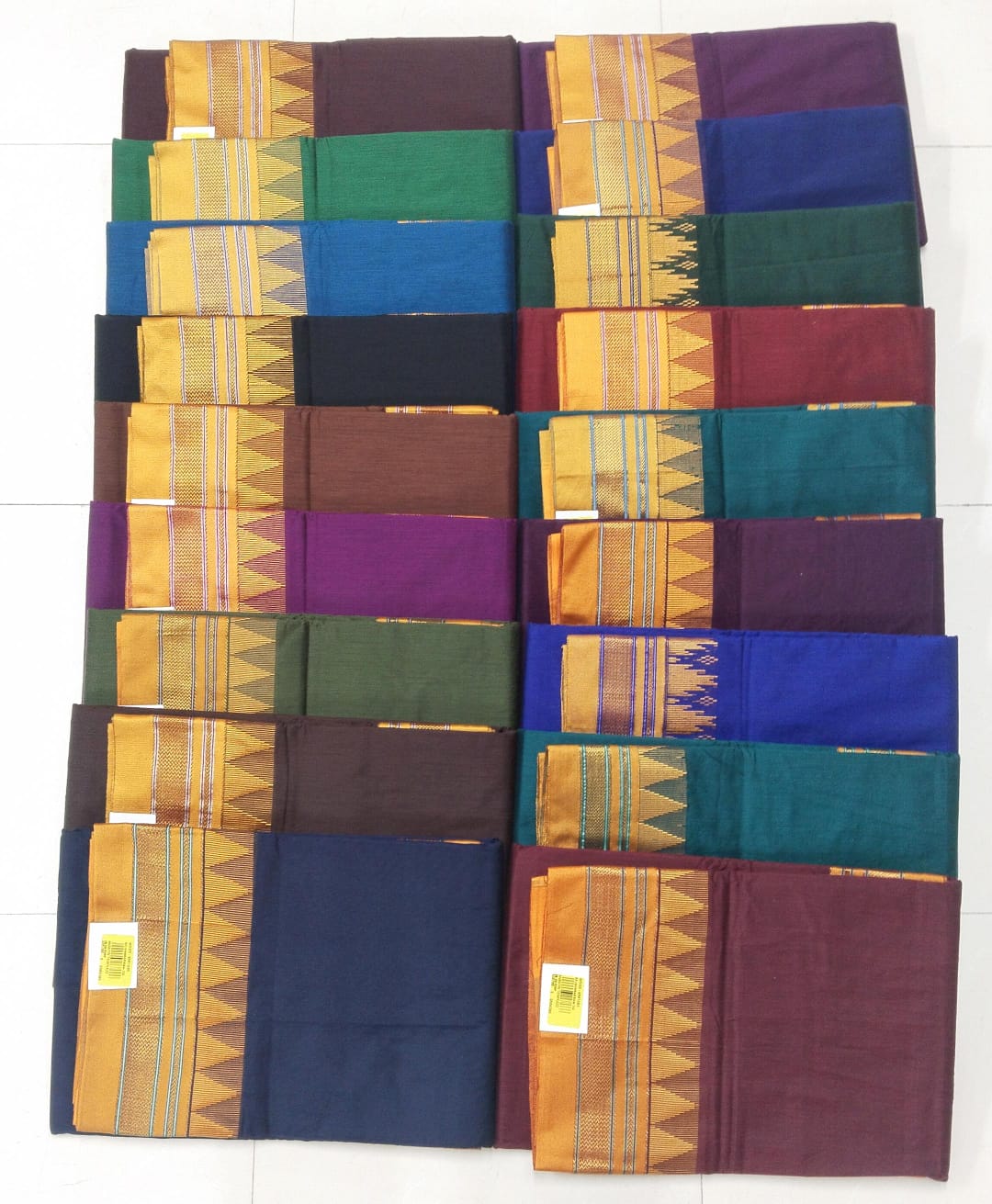 Satin Temple Cotton Saree Collection with Temple Border-18 Pcs Set -M.R. Saree Emporium