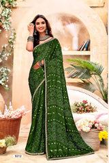 Shagun Bandhani Print Saree with Designer Border - 8 Pcs Set