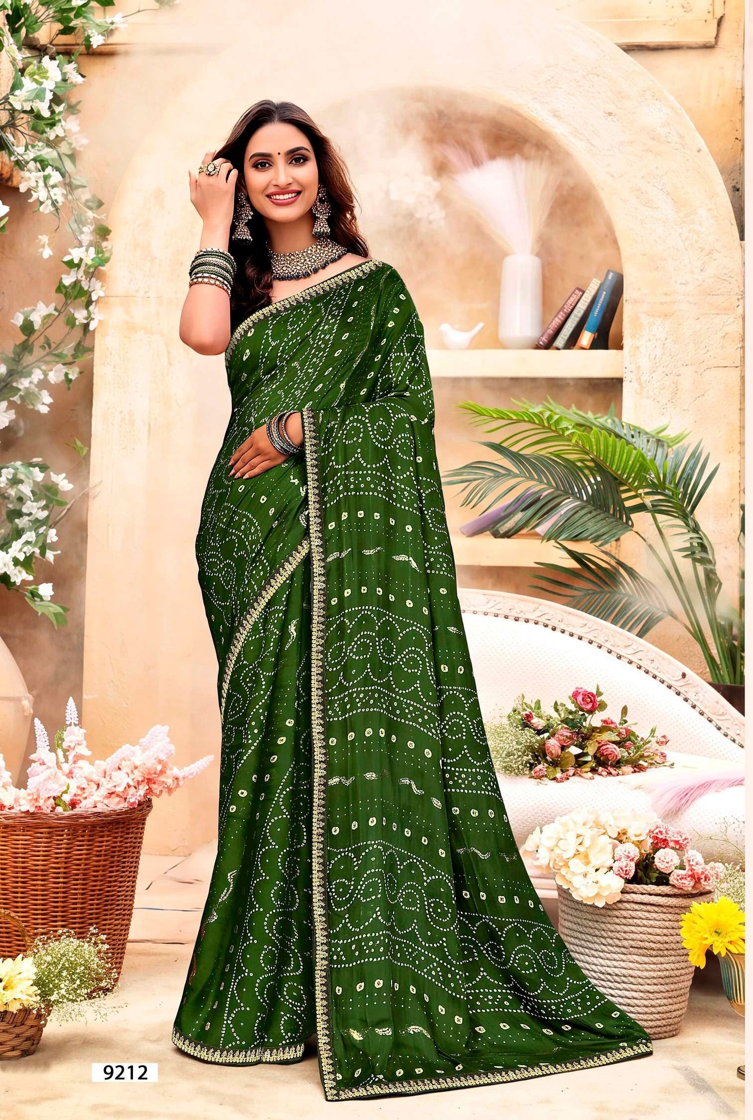 Shagun Bandhani Print Saree with Designer Border - 8 Pcs Set