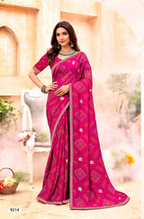 Shagun Bandhani Print Saree with Designer Border - 8 Pcs Set