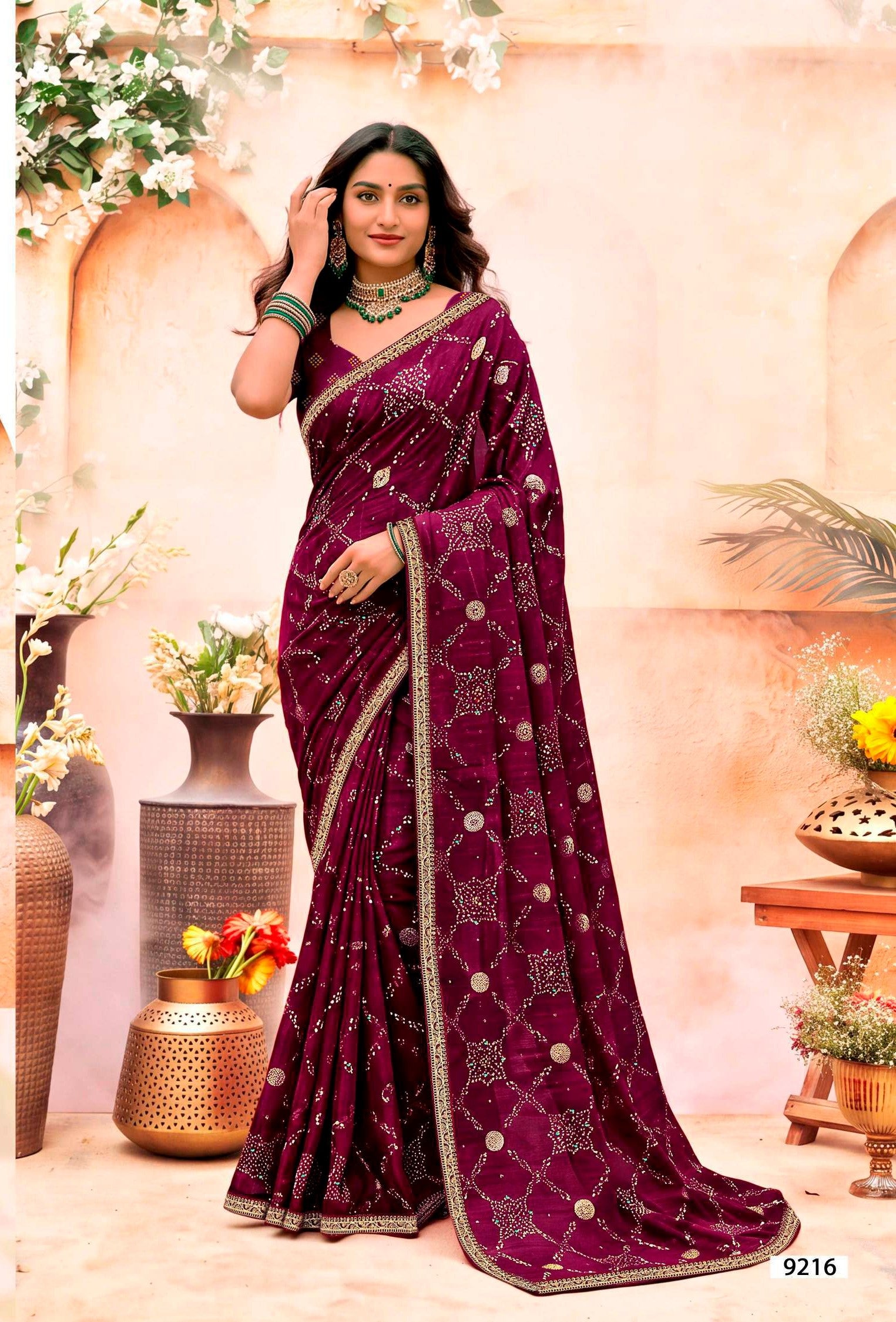 Shagun Bandhani Print Saree with Designer Border - 8 Pcs Set