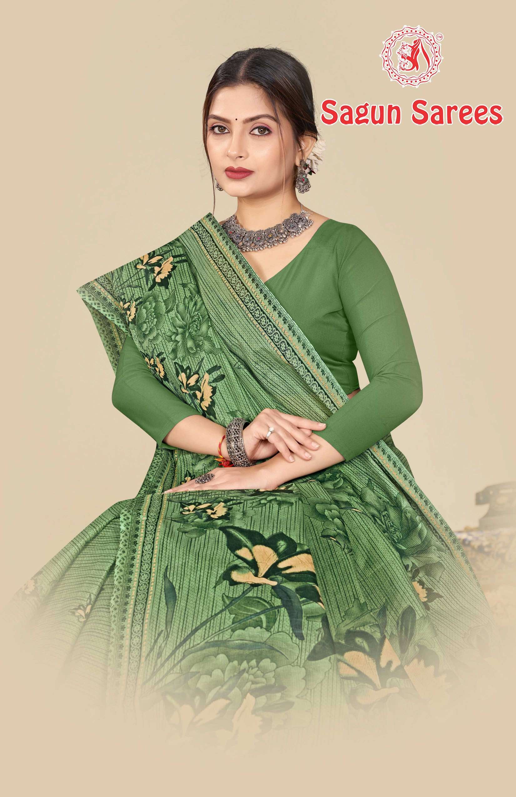 Shagun Kashi Cotton Floral Print Soft Cotton Saree 8 Pcs Set – M.R. Saree Emporium