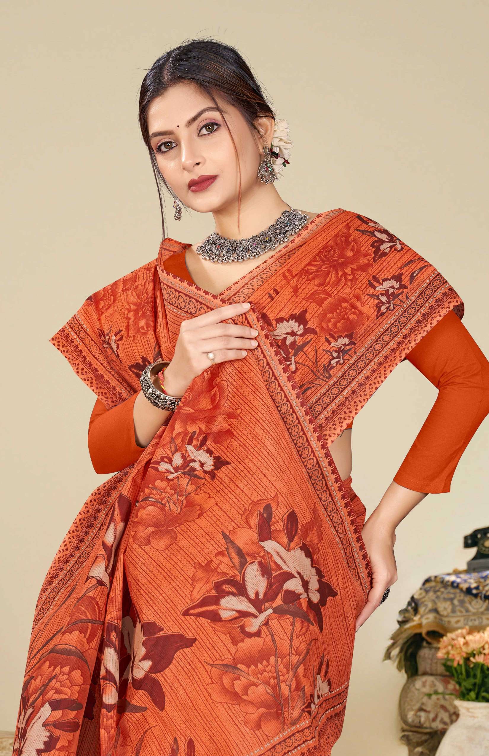 Shagun Kashi Cotton Floral Print Soft Cotton Saree 8 Pcs Set – M.R. Saree Emporium