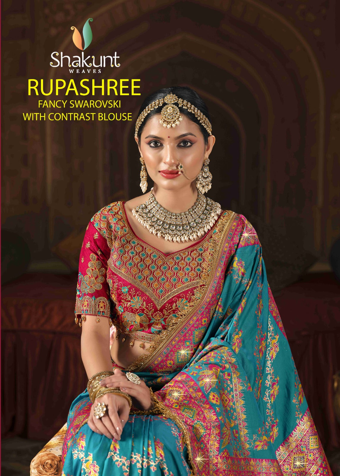 Shakunt Rupashree Fancy Swarovski Saree with Ready & Unstitched Blouse -5 Pcs Set-M.R. Saree Emporium