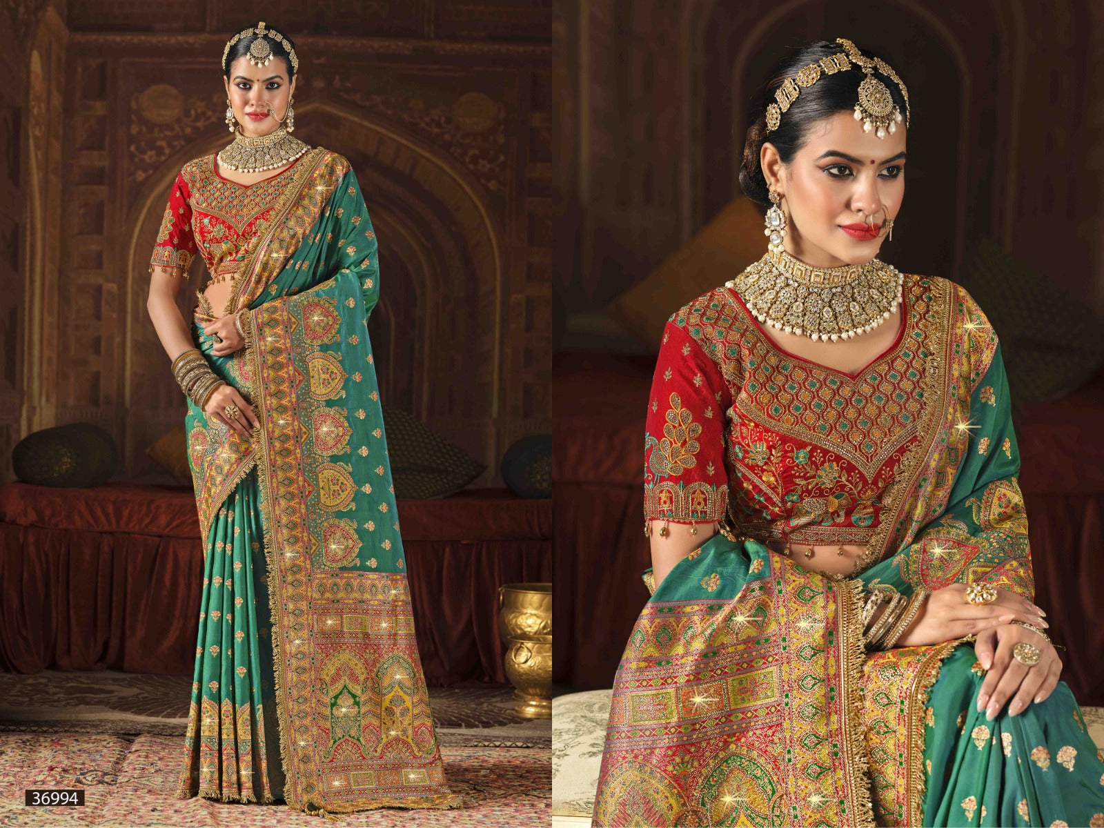 Shakunt Rupashree Fancy Swarovski Saree with Ready & Unstitched Blouse -5 Pcs Set-M.R. Saree Emporium