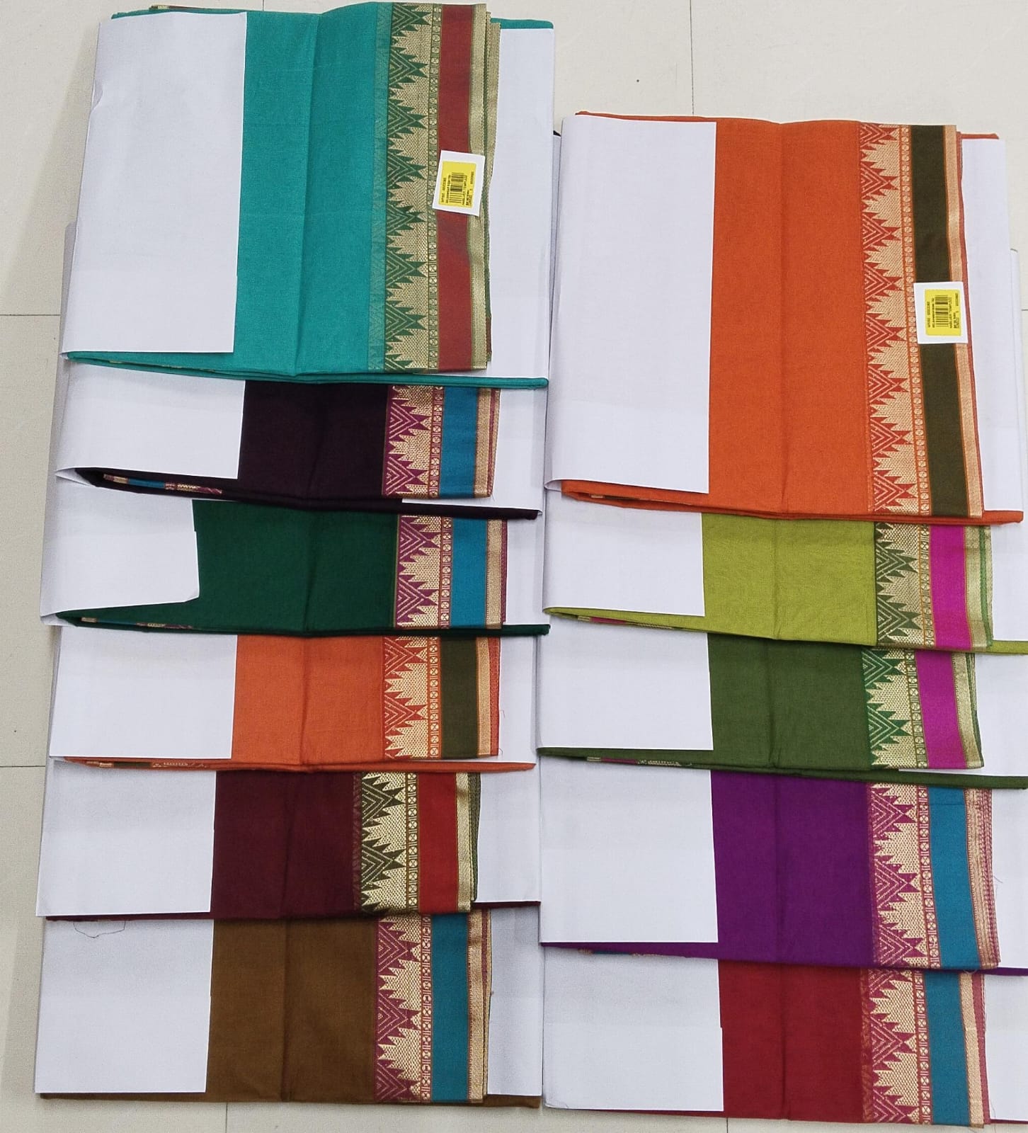 Silver Temple Pure Cotton Saree – Traditional Zari Border- 11 PCS Set – M.R. Saree Emporium