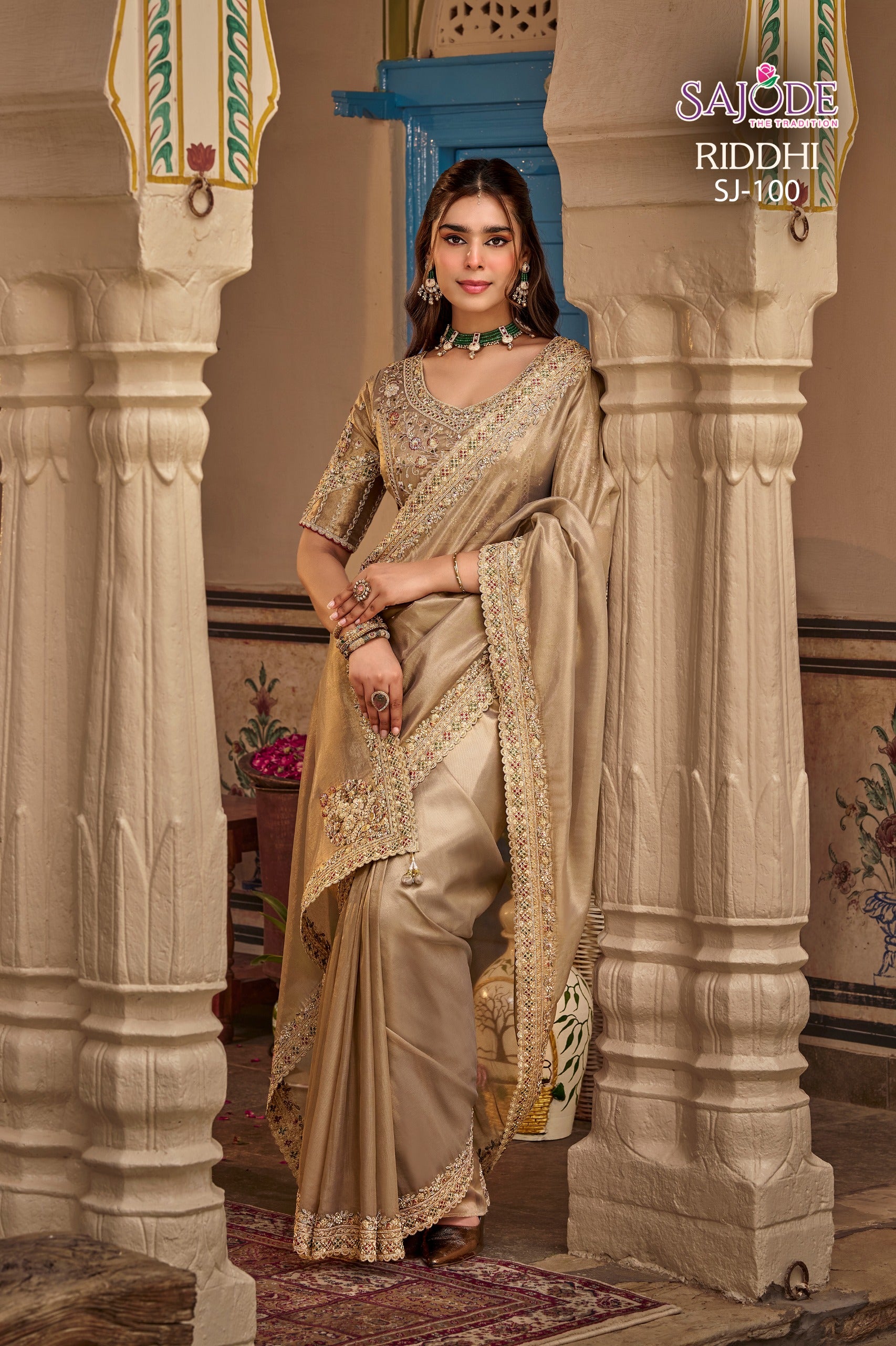 Sajode Riddhi Fancy Pure Fabric Designer Saree 12 Pcs Set