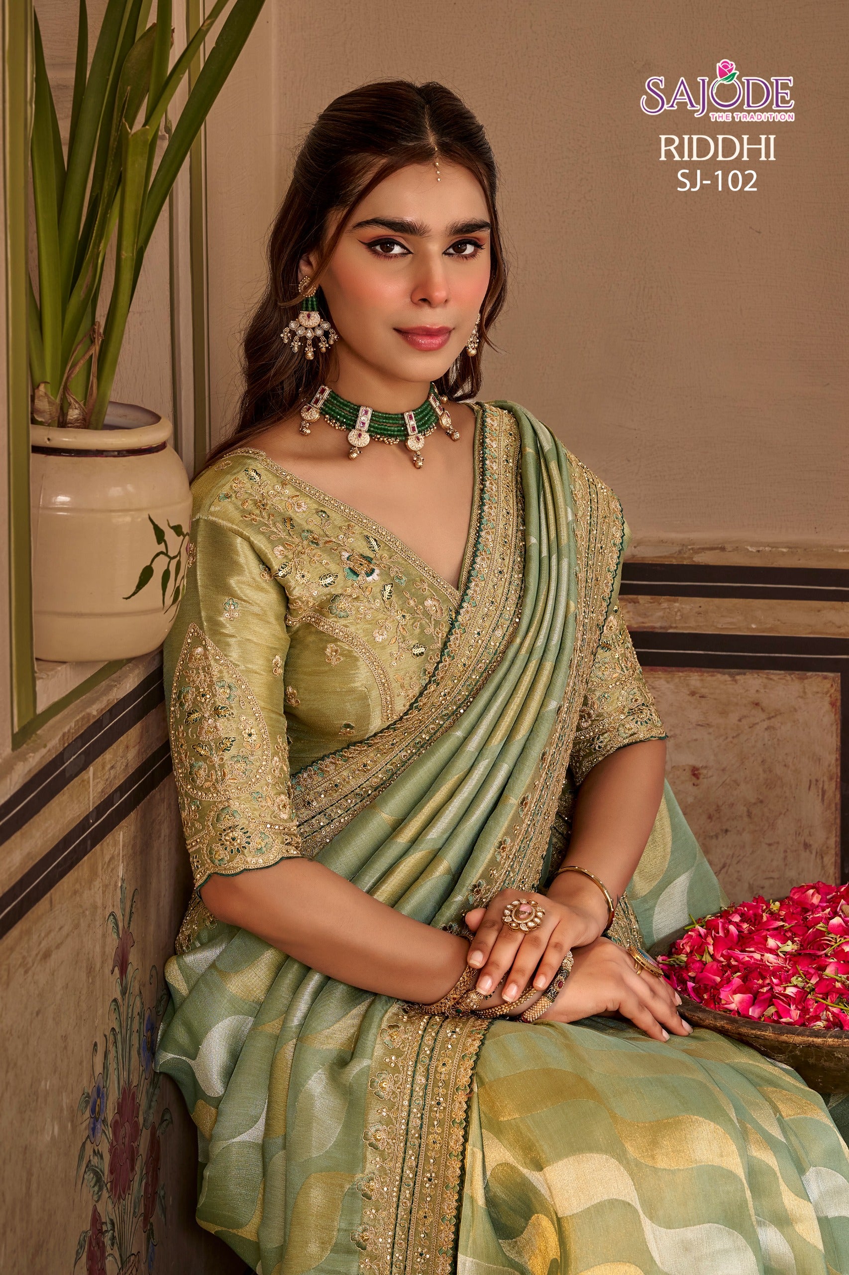 Sajode Riddhi Fancy Pure Fabric Designer Saree 12 Pcs Set