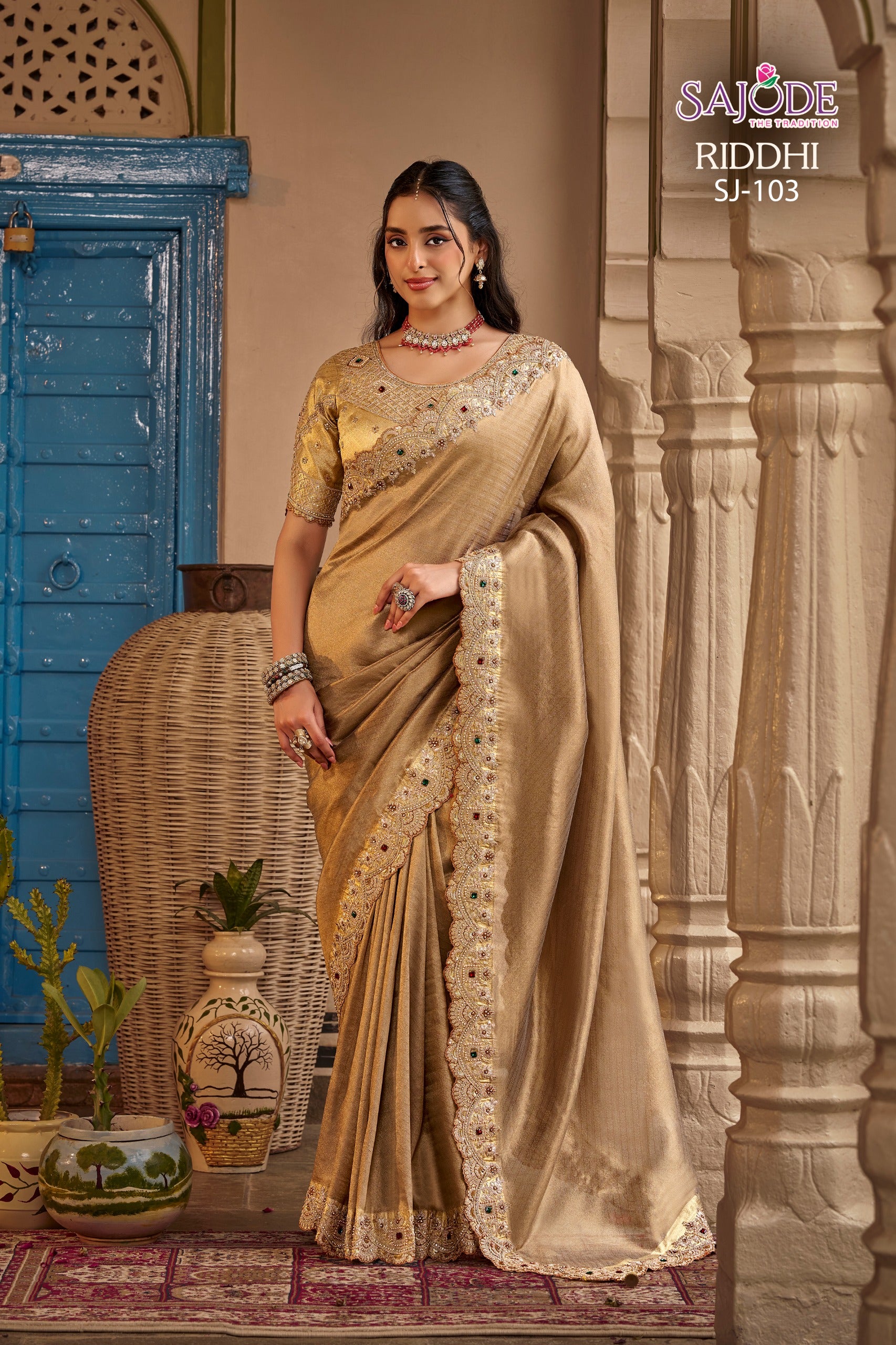 Sajode Riddhi Fancy Pure Fabric Designer Saree 12 Pcs Set