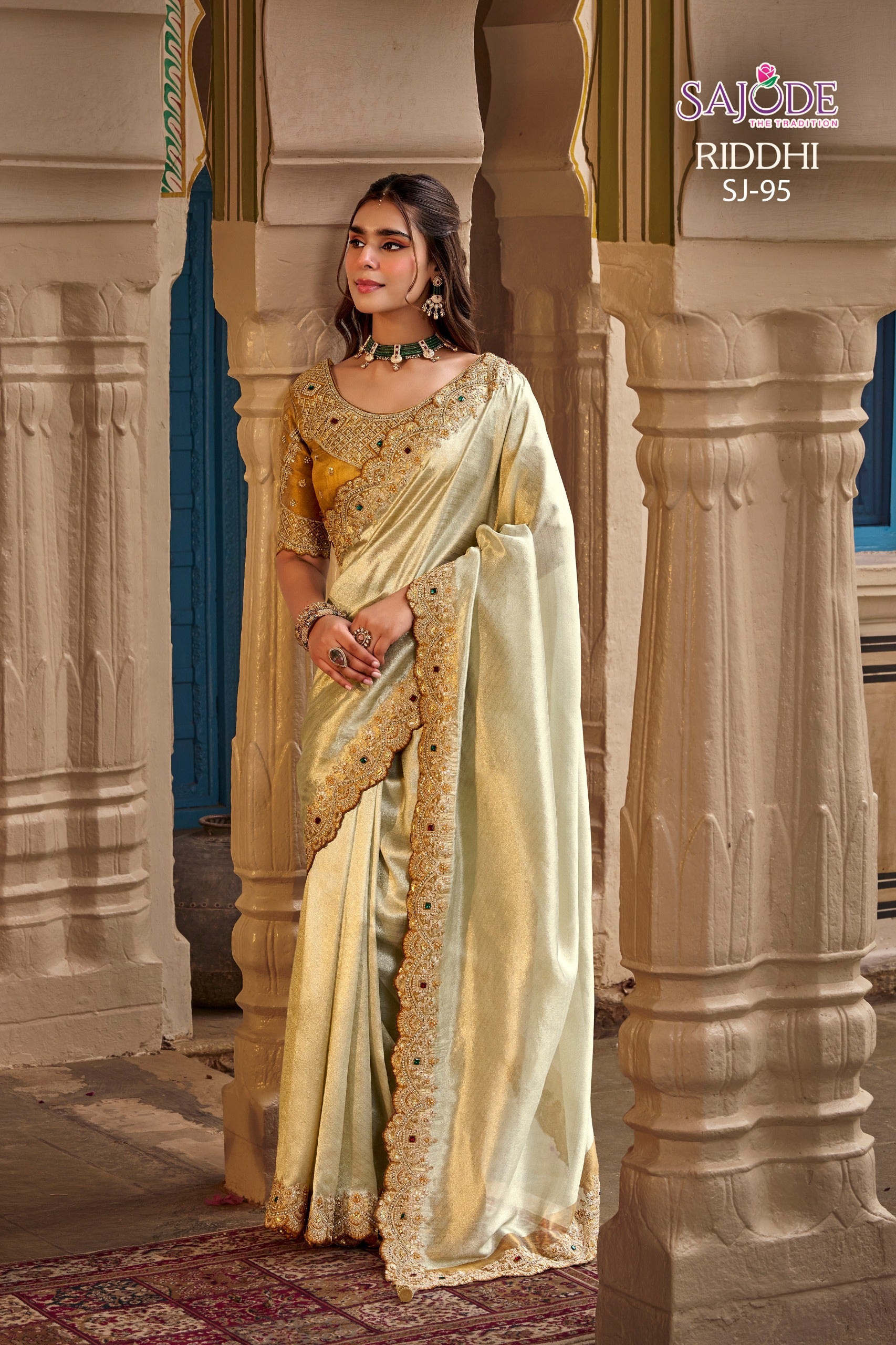 Sajode Riddhi Fancy Pure Fabric Designer Saree 12 Pcs Set
