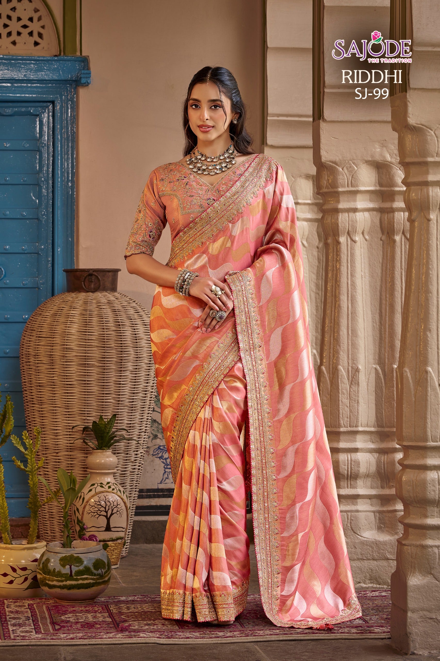 Sajode Riddhi Fancy Pure Fabric Designer Saree 12 Pcs Set