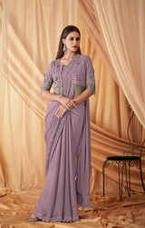 Sparkling Satin Georgette Unstitched Work Jacket with Inner - Women's Ethnic Set