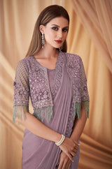 Sparkling Satin Georgette Unstitched Work Jacket with Inner - Women's Ethnic Set