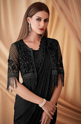 Sparkling Satin Georgette Unstitched Work Jacket with Inner - Women's Ethnic Set
