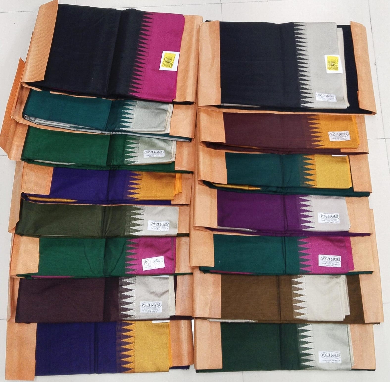 Special Temple 15 Pcs Set Top Pure Cotton Saree with Traditional Temple Border -Assorted Set – M.R. Saree Emporium