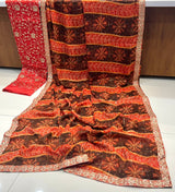 Stavan Gerua Pure Chiffon Saree with Embroidery Border & Designer Blouse (2 Pcs Set) – M.R. Saree Emporium