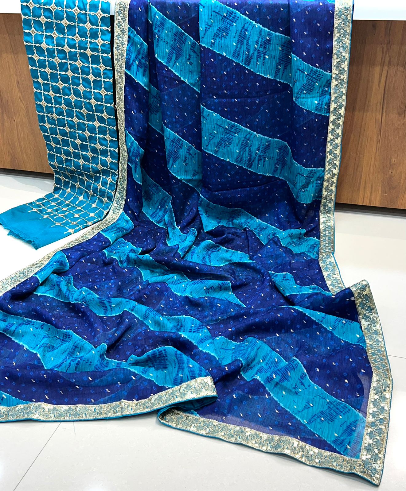 Stavan Gerua Pure Chiffon Saree with Embroidery Border & Designer Blouse (2 Pcs Set) – M.R. Saree Emporium