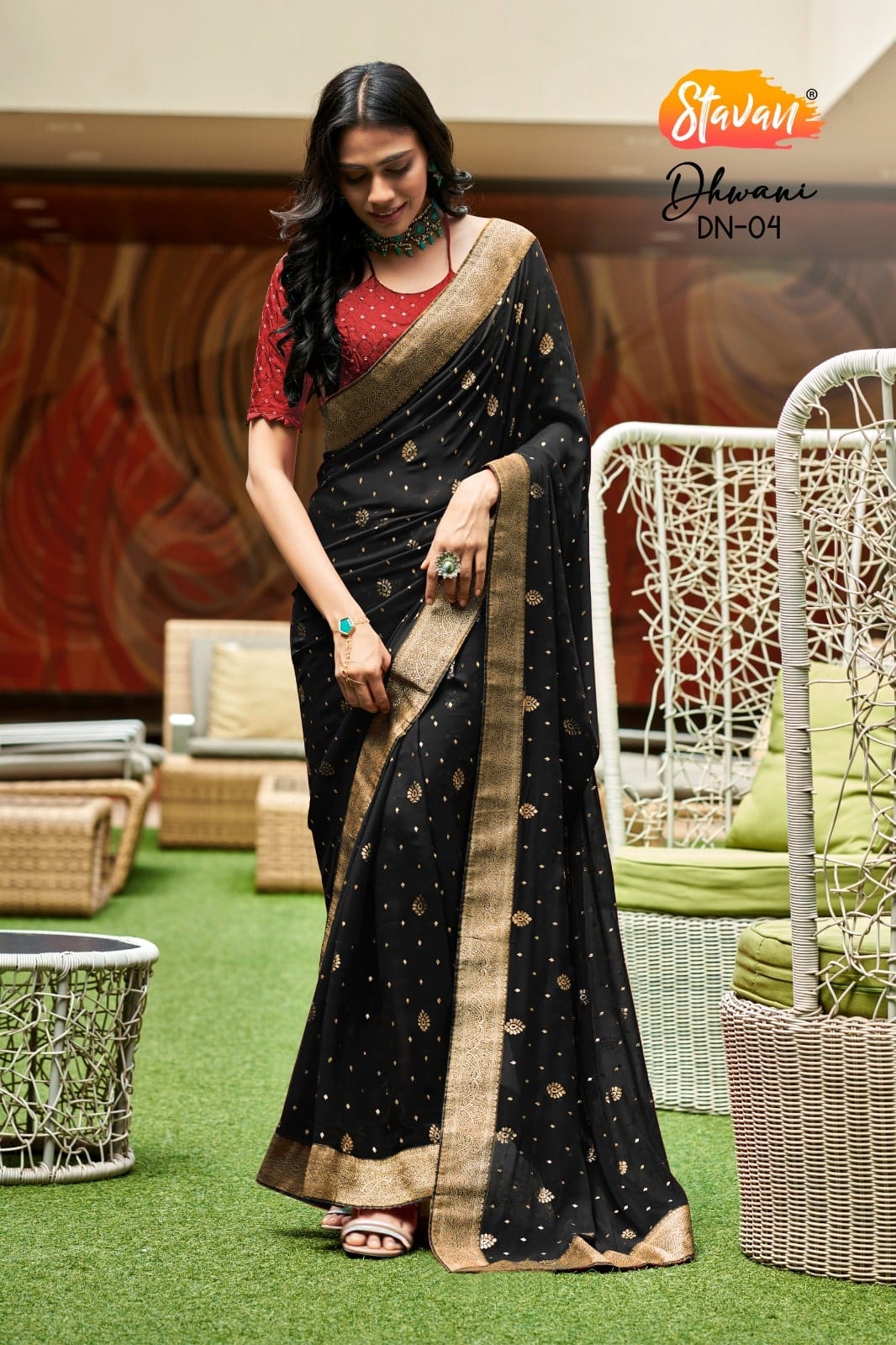 Stavan Dhwani Heavy Georgette Banarasi Foil Print Saree 2 Hit Colors Set - M.R. Saree Emporium