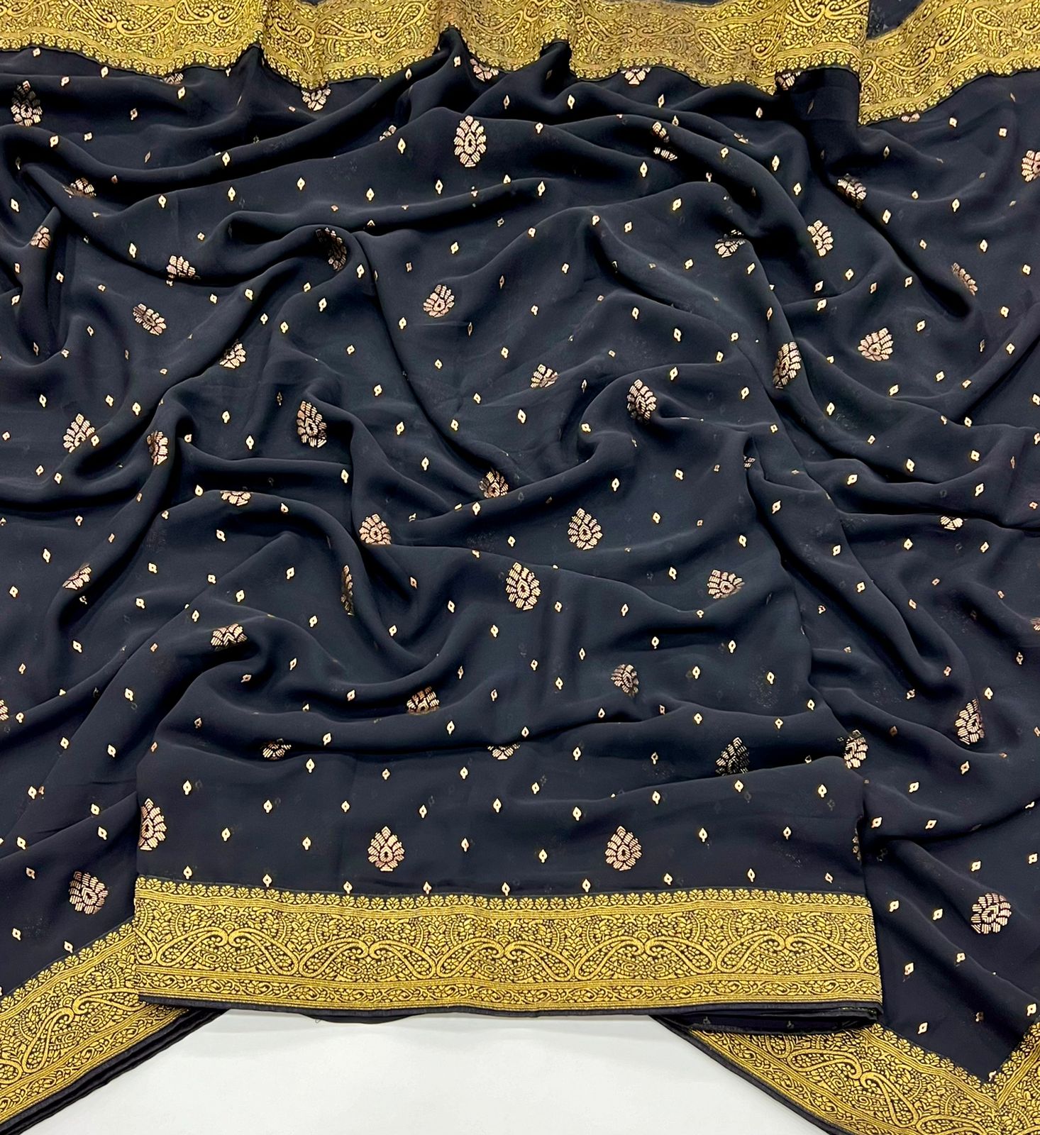 Stavan Dhwani Heavy Georgette Banarasi Foil Print Saree 2 Hit Colors Set - M.R. Saree Emporium