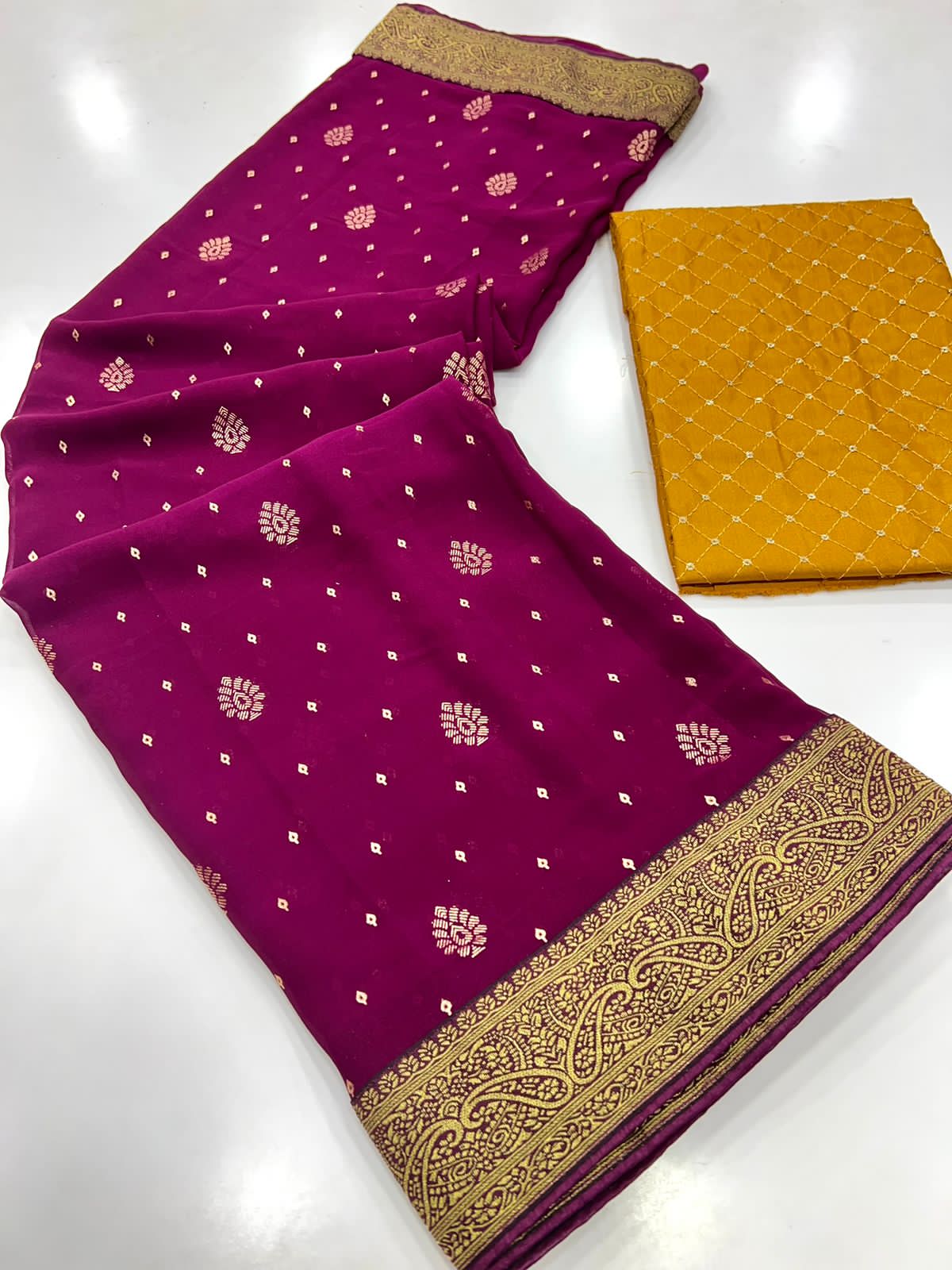 Stavan Dhwani Heavy Georgette Banarasi Foil Print Saree 2 Hit Colors Set - M.R. Saree Emporium