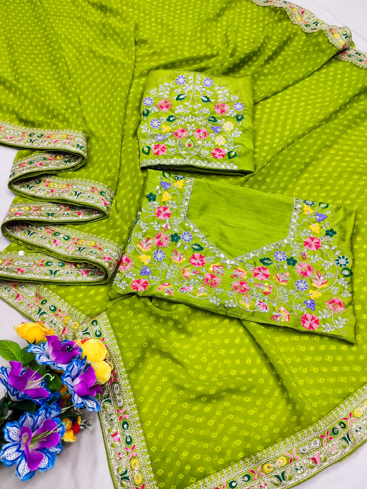 Stavan Raghumala Heavy Georgette Saree with Fancy Lace & Heavy Embroidery Blouse – M.R. Saree Emporium