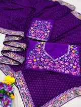 Stavan Raghumala Heavy Georgette Saree with Fancy Lace & Heavy Embroidery Blouse – M.R. Saree Emporium